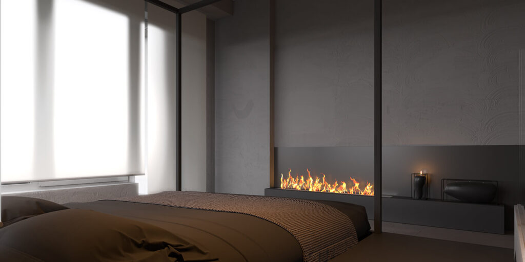 биокамин в интерьере спальни