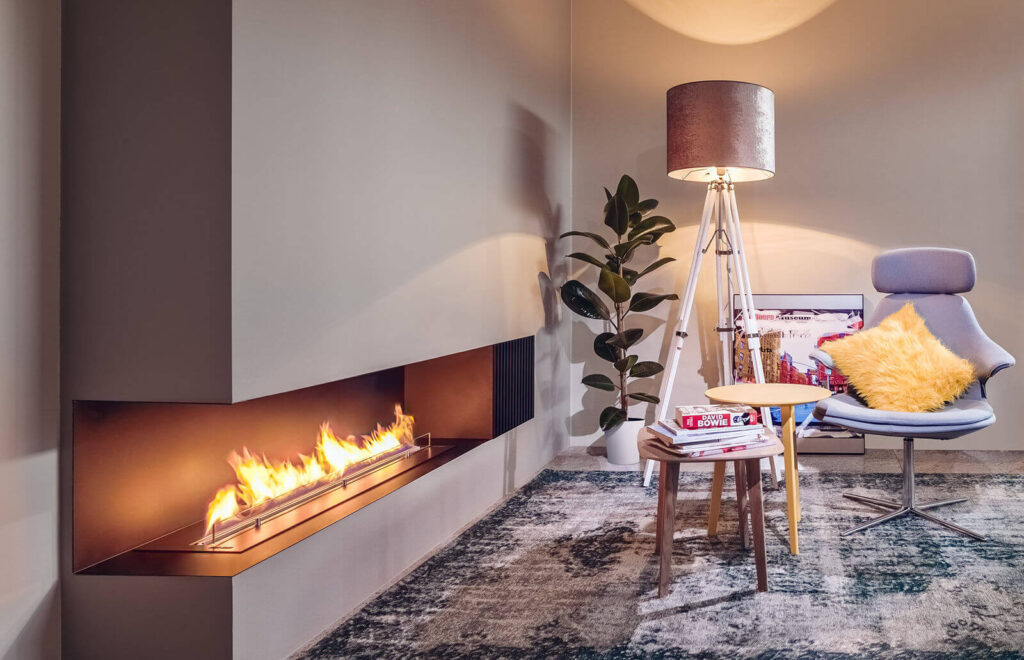 встроенный биокамин в интерьере