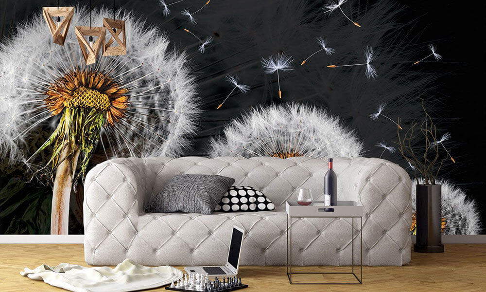 3д фотообои в интерьере цветы