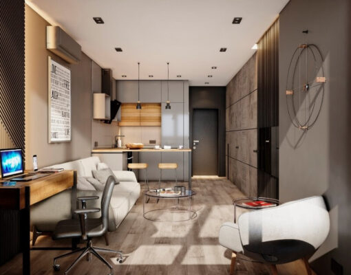 Функциональный дизайн однокомнатной квартиры в стиле лофт