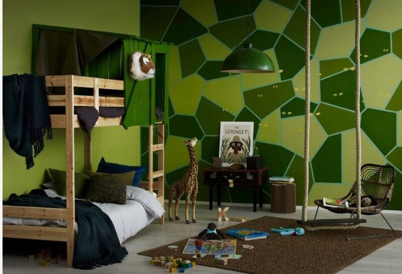 зеленый цвет в интерьере детской мальчика