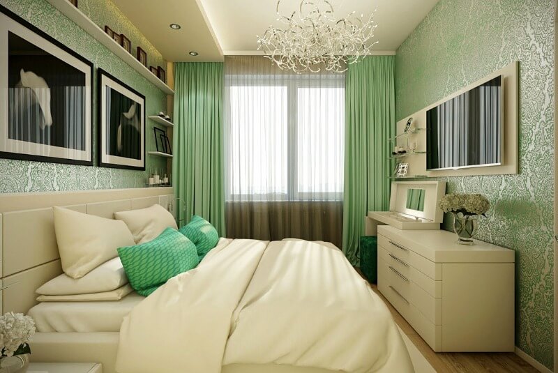 маленькая спальня зеленая