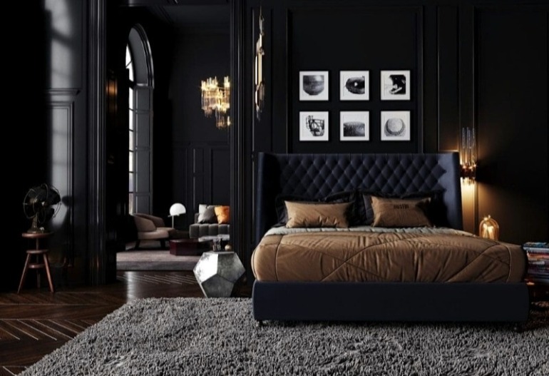спальня чорна дизайн інтер'єру