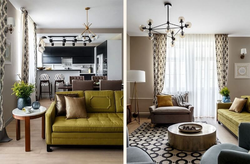 зонування кухні студії освітленням