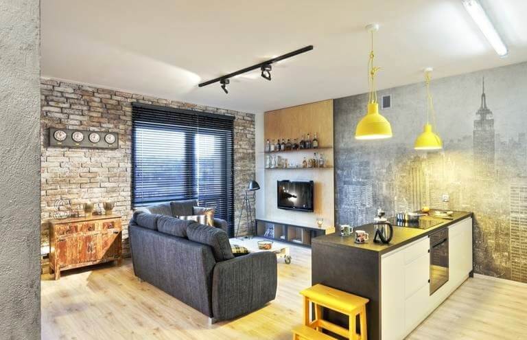 стиль лофт в кухні студії
