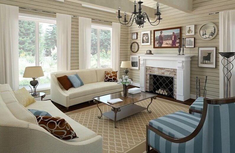 камин в интерьере прованс