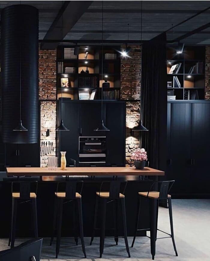 кухня в стилі лофт чорного кольору