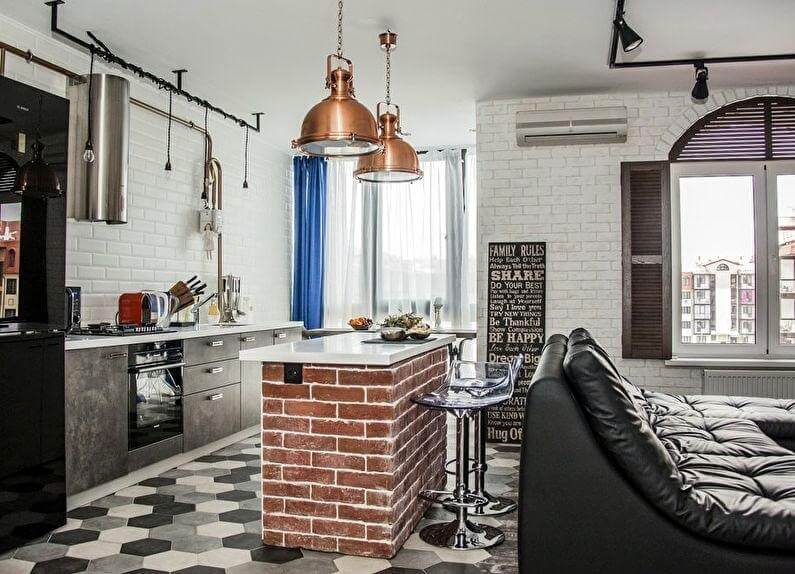 кухня с балконом лофт