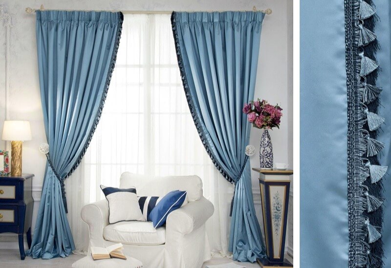 штори атласні в спальні