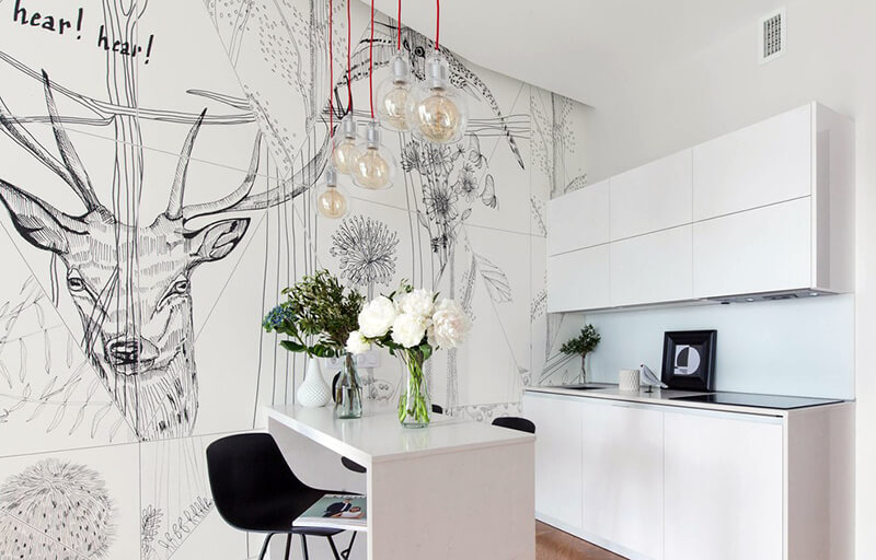 барная стойка кухни с фотообоями