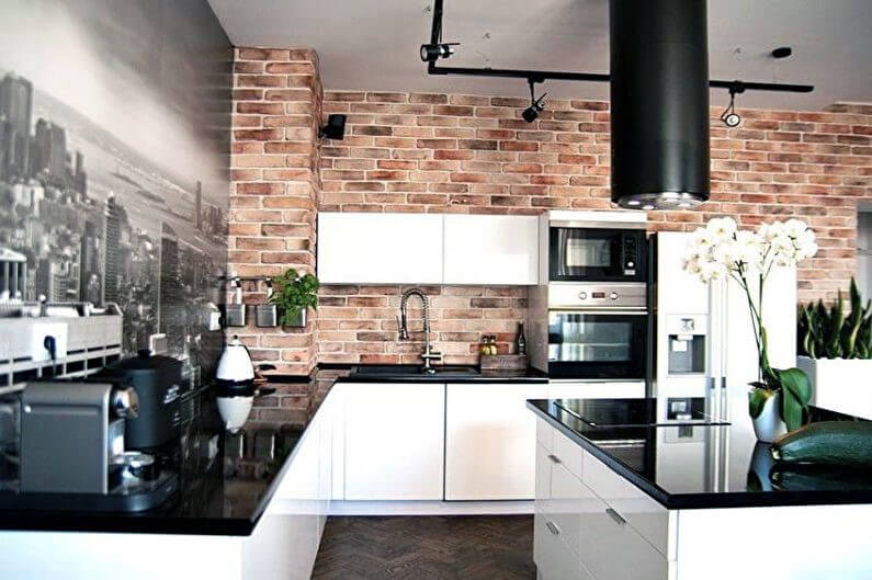 фотообои для кухни с имитацией кирпичной кладки