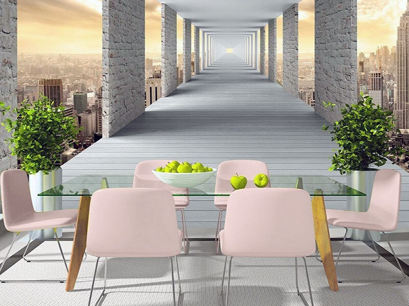 3Д фотошпалери для кухні з принтом вулиці