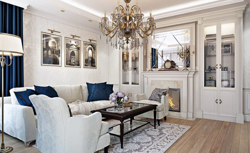 Інтер'єр кімнати в класичному стилі з використанням картин