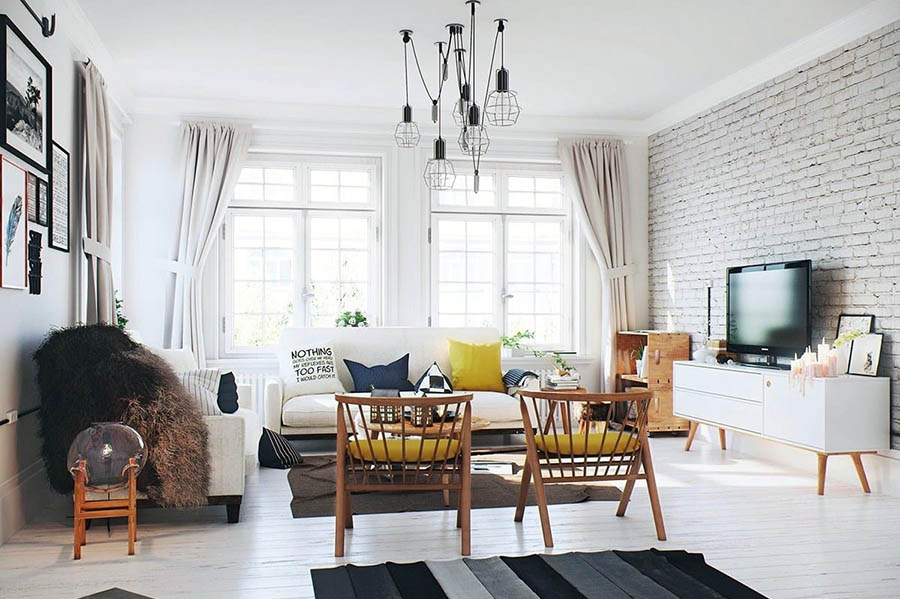 Приклад скандинавського стилю в інтер'єрі світлої вітальні