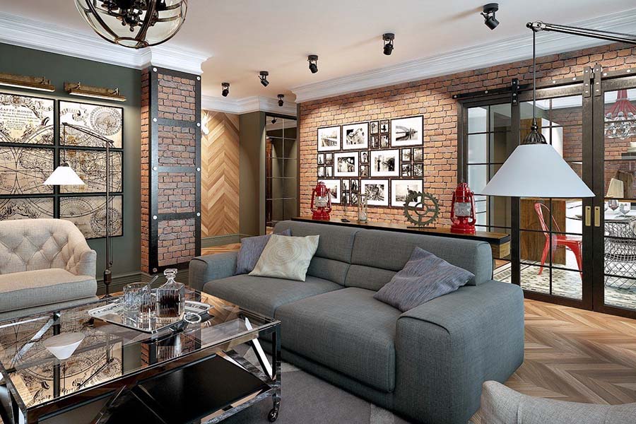 Варіант інтер'єру в стилі лофт для вітальні