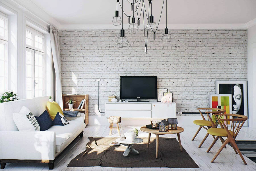 Вітальня лофт зі світлим інтер'єром