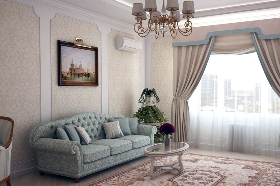 Вітальня з класичним інтер'єром та флористичними мотивами