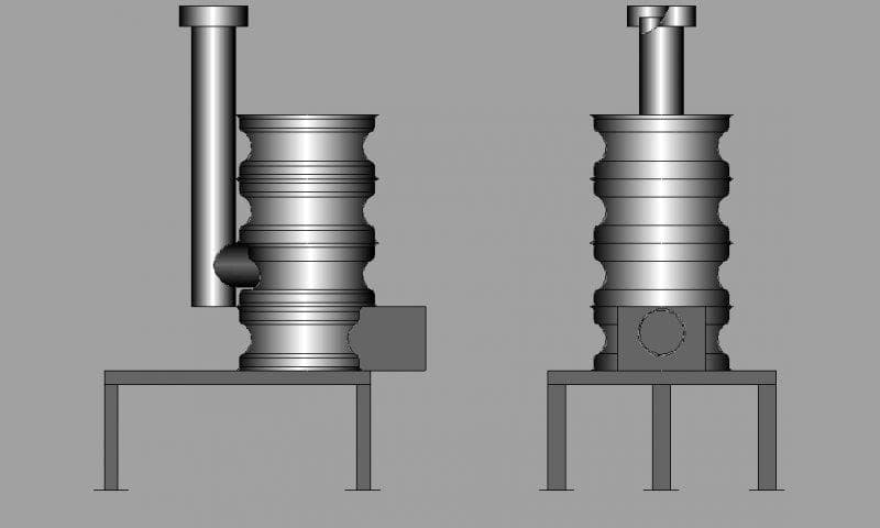 Схематичне зображення буржуйки з автомобільних дисків