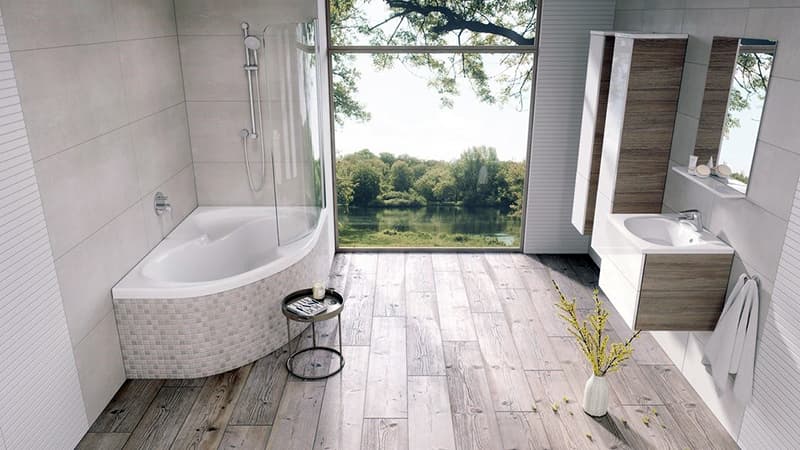 Симбиоз минималистичной и рустикальной тенденций в ванной