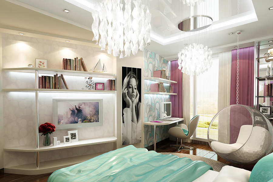 Дизайн просторої кімнати для дівчини