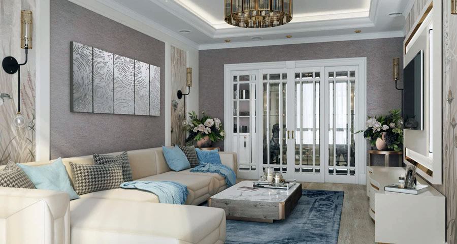 Світла вітальня великих розмірів