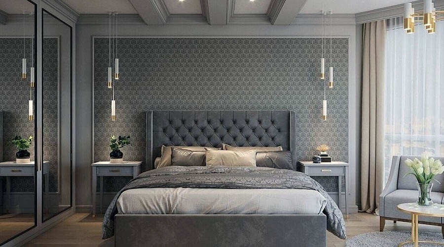 Интерьер спальни в серых тонах