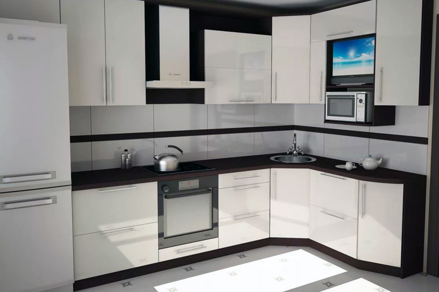 Робоча зона на кухні зі скошеним кутом