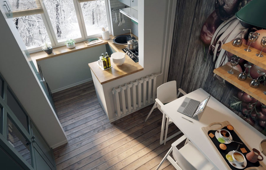 Кухня в хрущовці поєднана з лоджією