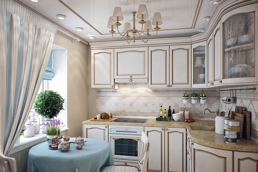 Пример оформления маленькой кухни в хрущевке в стиле классика