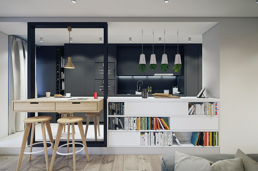 Барна стійка як перегородка у квартирі студії