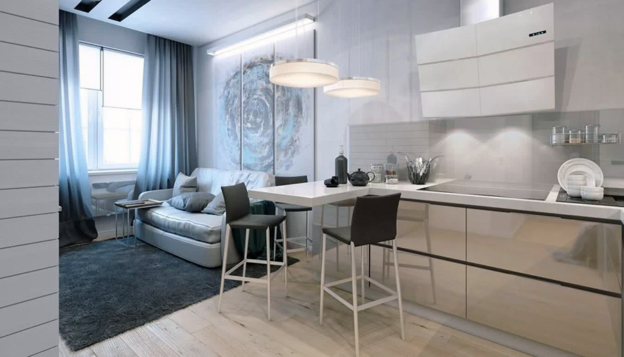 Барна зона для величезної світлої кімнати