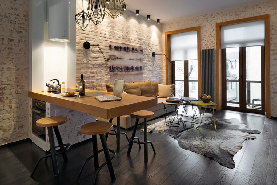 Барна зона в кімнаті в стилі лофт