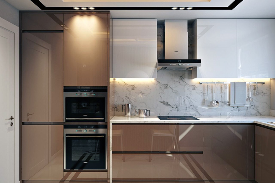 Дизайн маленької кухні з вбудовуваною технікою
