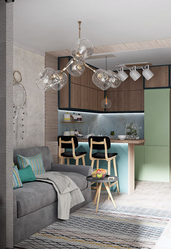 Двомісна барна стійка у квартирі-студії