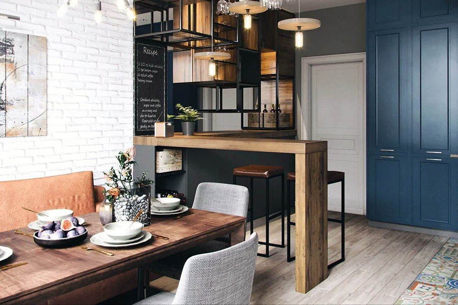 Красива барна стійка в широкій їдальні в будинку