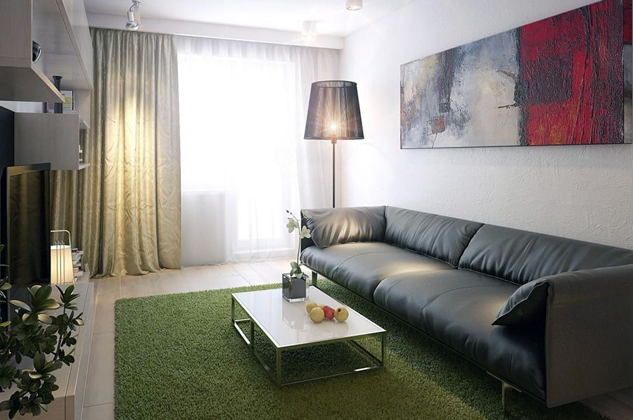 Гарний зал з торшером та стельовими світильниками