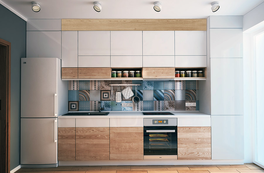 Невелика кухня з прямим плануванням та мінімальним дизайном