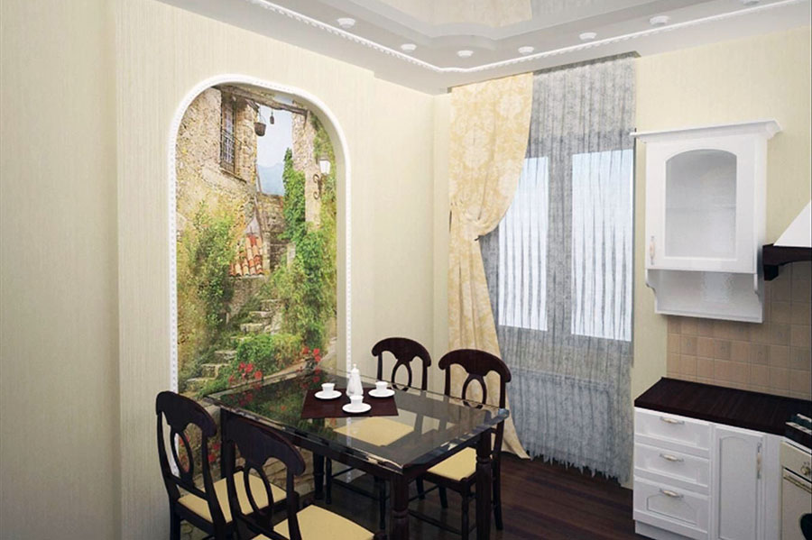 Правильні фотошпалери для розширення візуального простору кухні