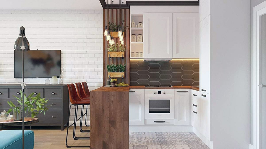 Сучасна барна стійка у кімнаті