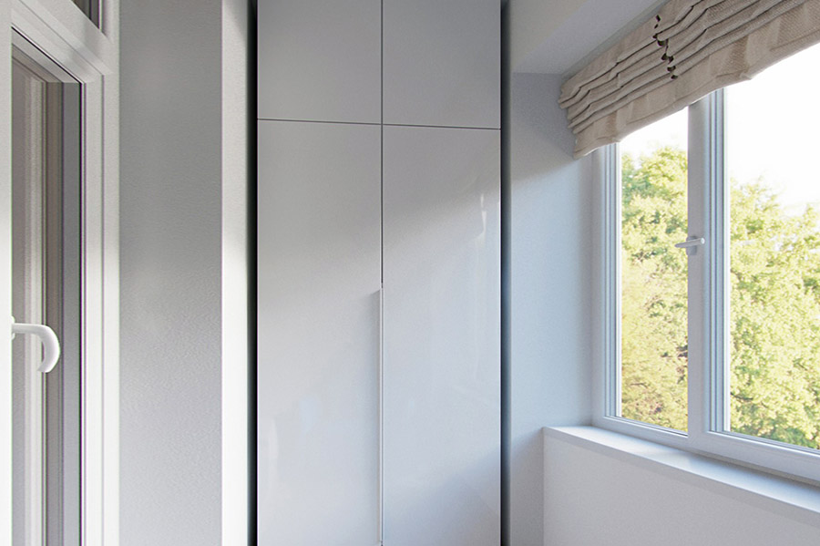 Світла шафа з дверима на петлях для балкона