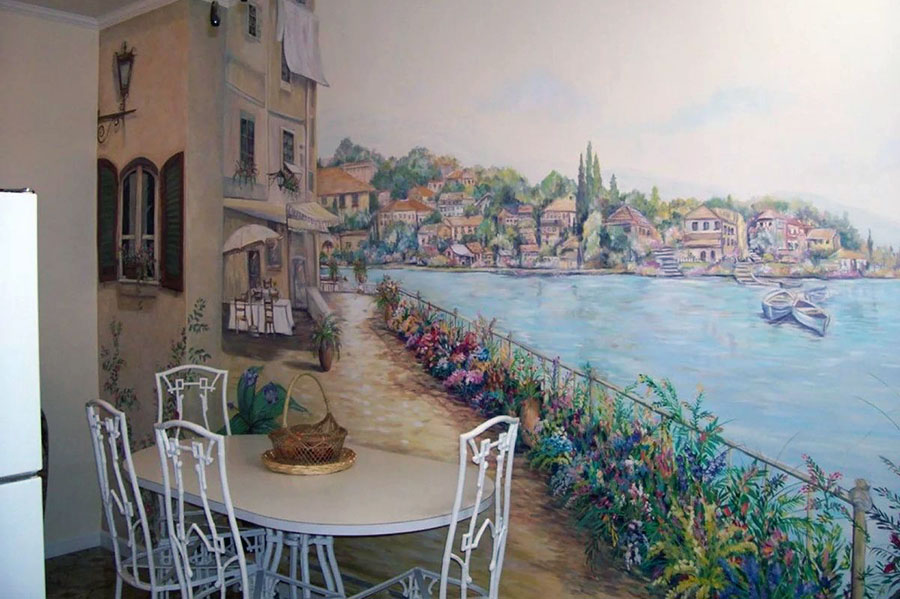 Збільшення простору кухні за рахунок фотошпалер