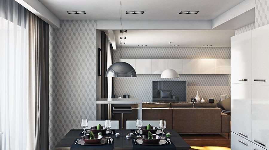 Барная стойка на большой просторной кухне