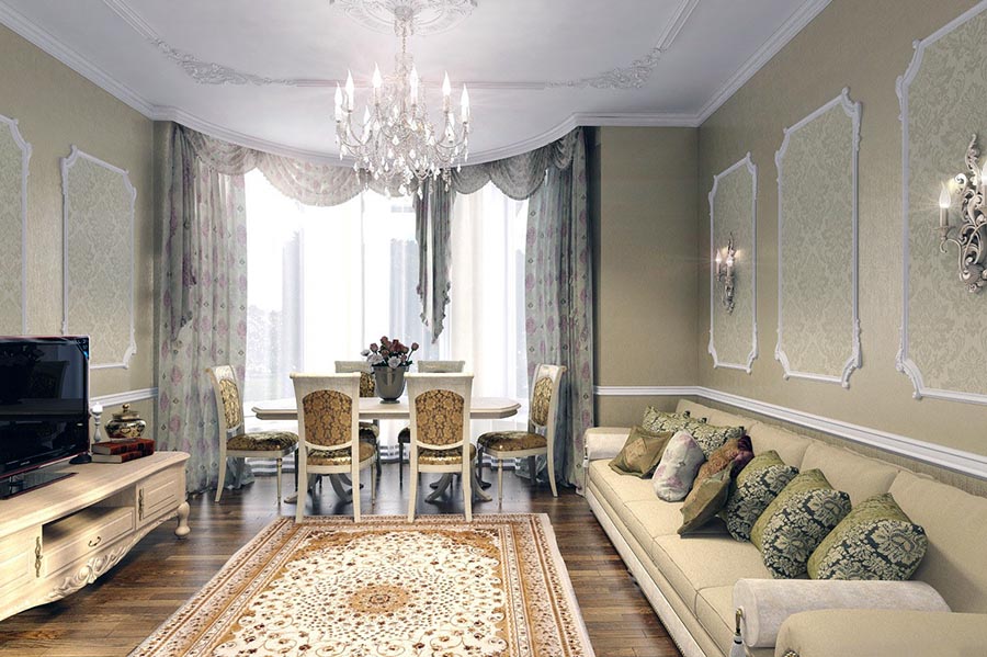 Як оформити світлу залу в класичному стилі