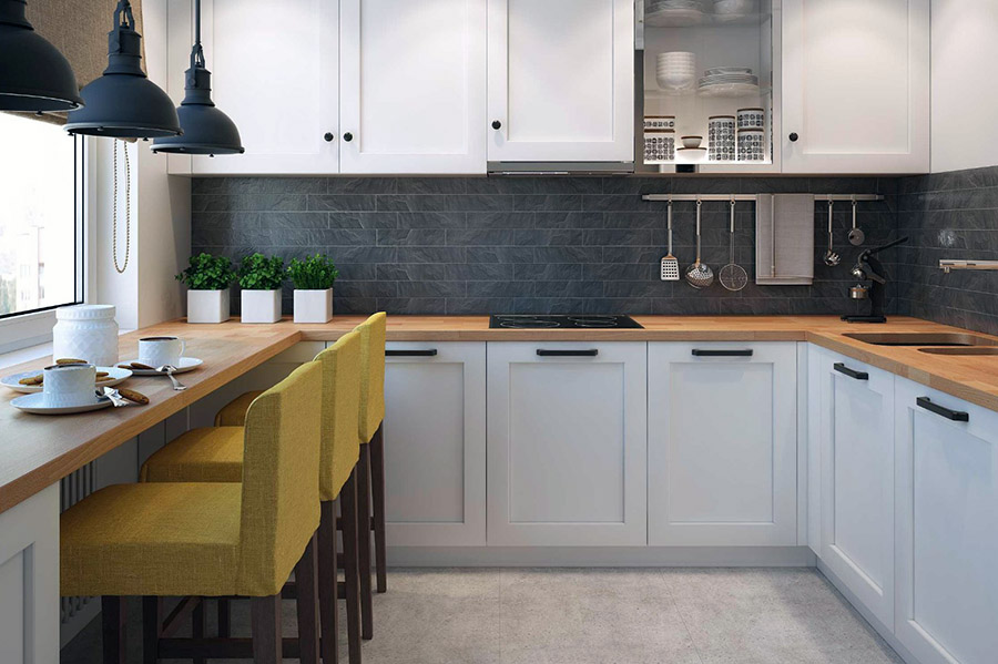 Красивая барная зона на кухне на подоконнике