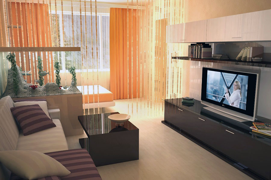 Легка штора для відділення простору вітальні