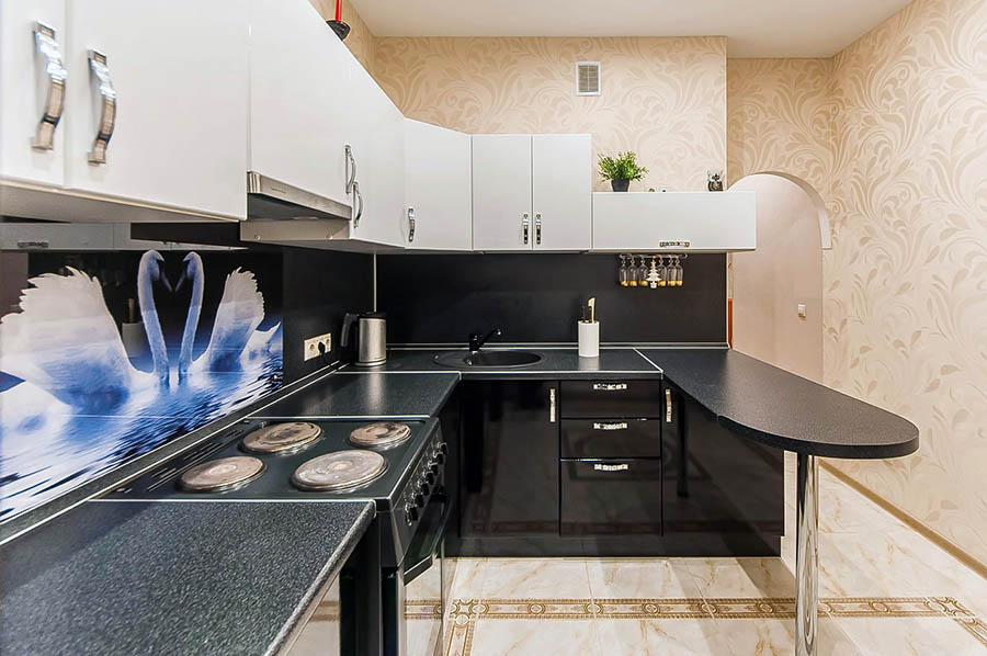 Оформление дизайна барной стойки в форме буквы П