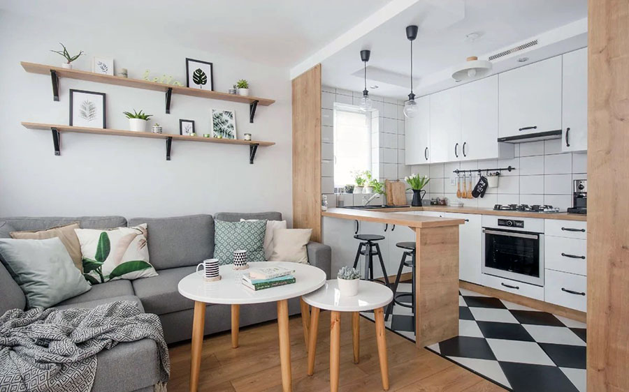 Отделение пространства барной стойкой в комнате