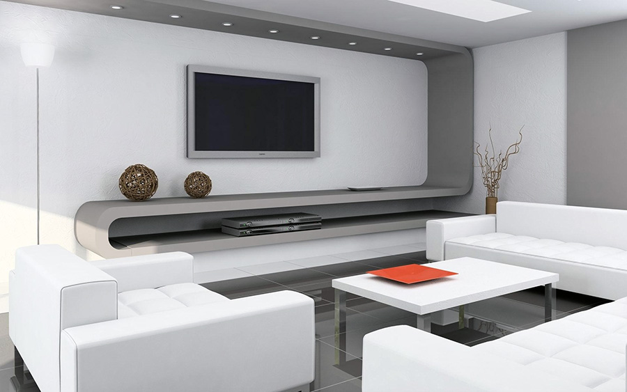 Пример использования стиля хай-тек в дизайне зала