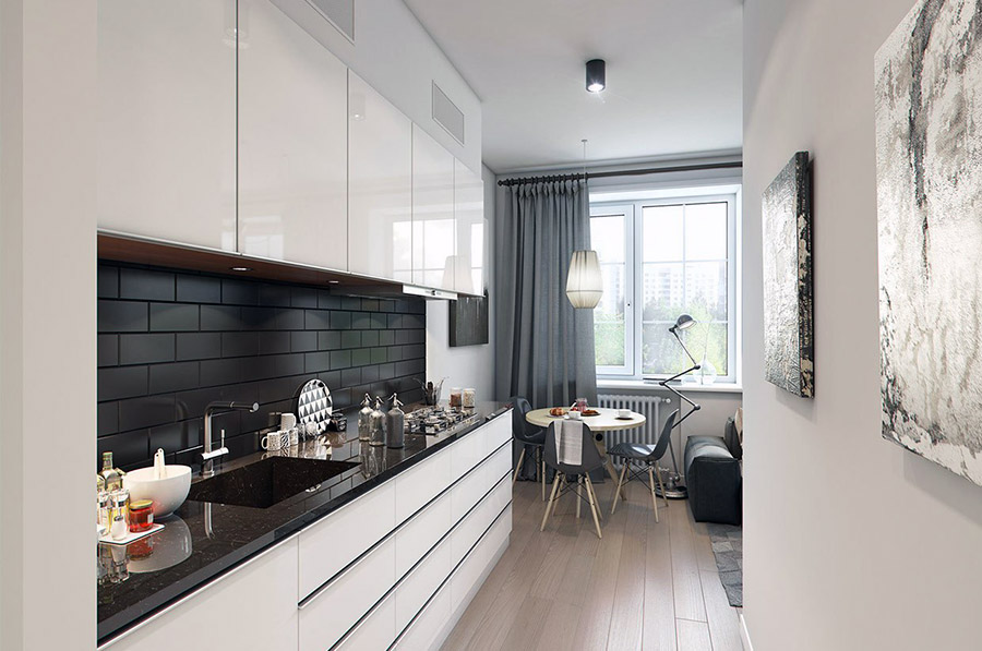 Приклад маленької кухні з дизайном у стилі мінімалізм