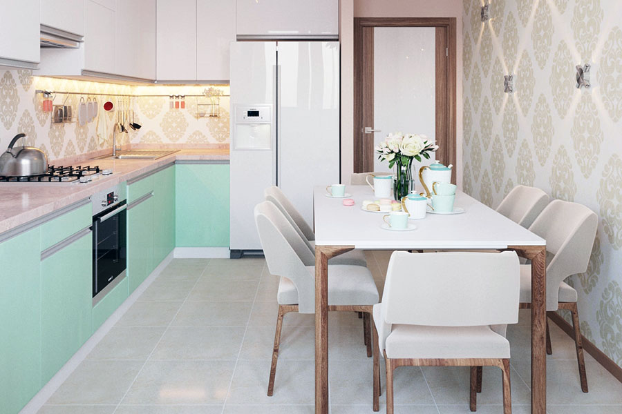 Яскрава кухня з плануванням у формі літери Г